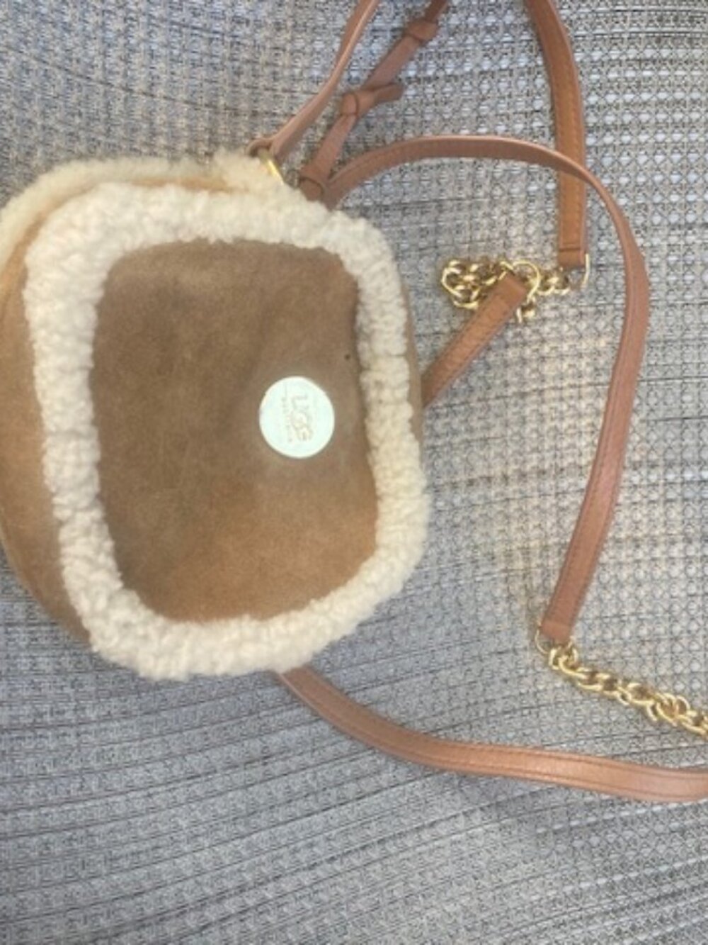 UGG Cross body Suede Mini bag with adjustable strap and zipper Closure Tan/Brown